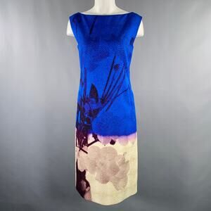 DRIES VAN NOTEN Size S Blue Cream Viscose Abstract Circles Sleeveless Dress